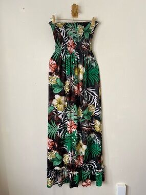 Just Love Strapless Tropical Hawaian summer vacacions resortwear maxiDress M